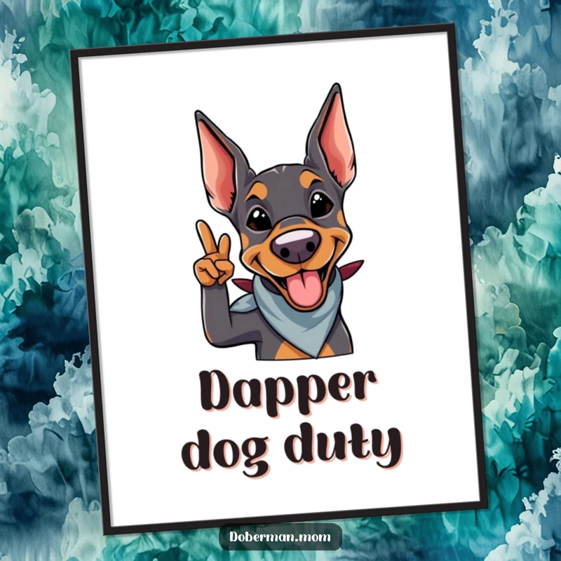 Funny Doberman Salute Digital Art Print: A smiling doberman with a bandana gives a playful salute, bringing instant cool.