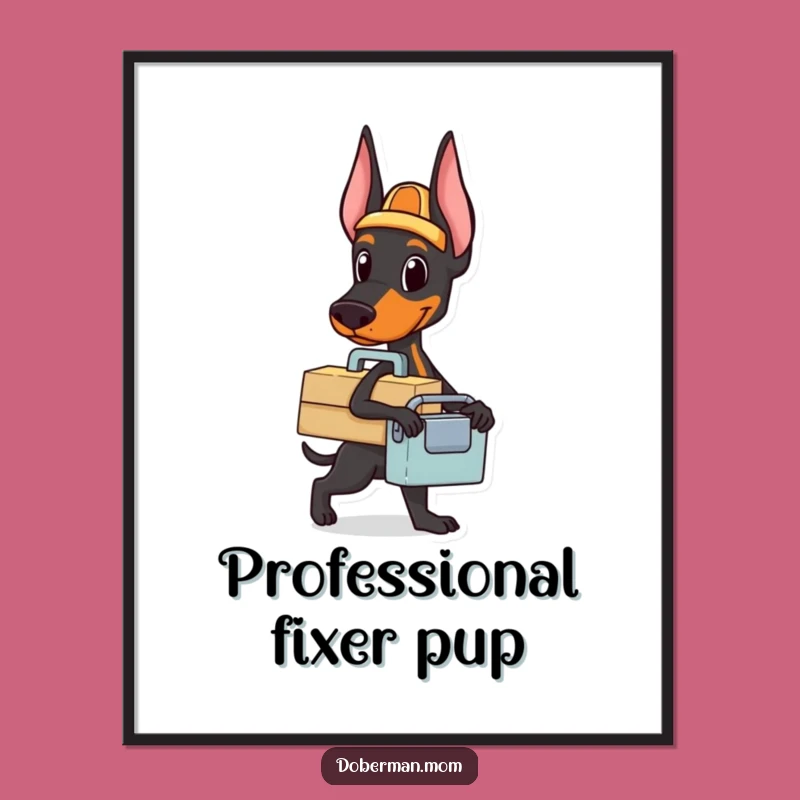 Funny Doberman Toolbox Digital Art: Printable Handy Decor, Instant Gift