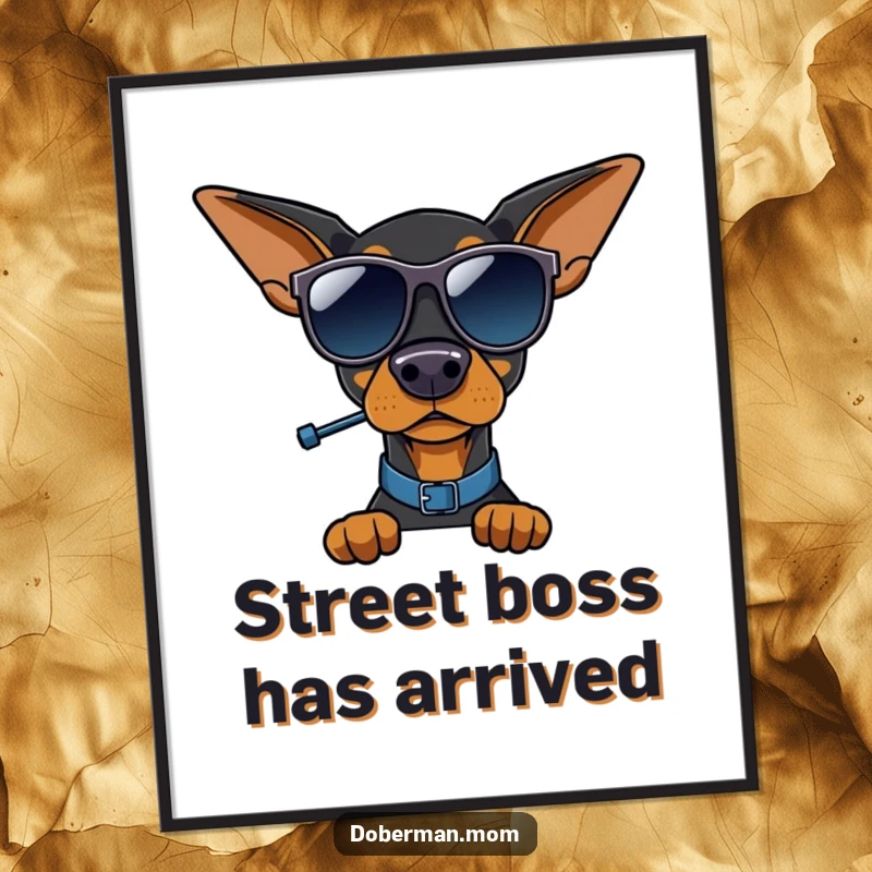 Funny Doberman traffic cop digital art print, Doberman in sunglasses directing, cool dog art for walls.