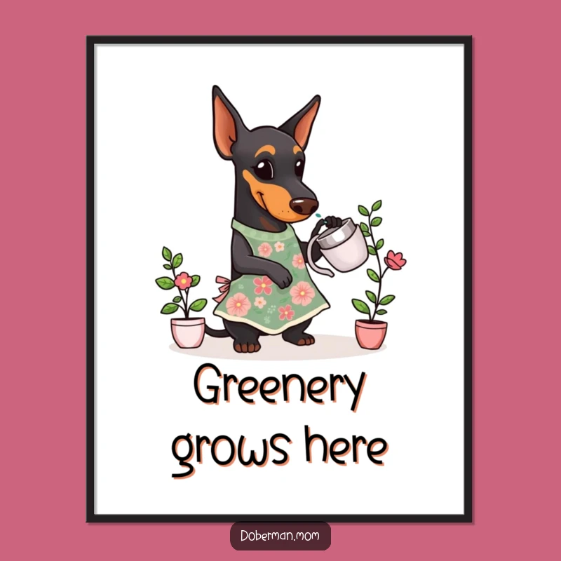 Funny Doberman Gardener Digital Art Print: Instant Floral Pup Decor - A Perfect Funny Gift!