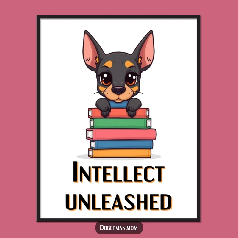 Funny Doberman Book Stack Digital Art: Intellectual Canine Charm for Your Space Gift