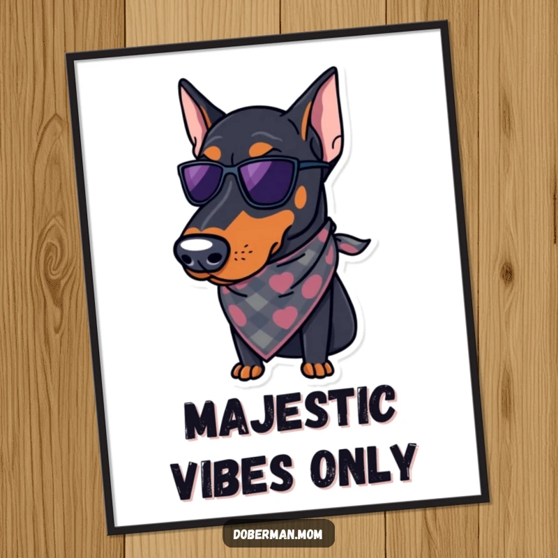 Funny Doberman Digital Art Print: A regal Doberman wearing a stylish bandana, captured in a humorous and elegant digital illustration.