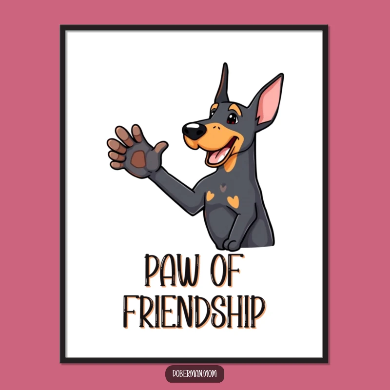 Funny Paw Shake Doberman Digital Art: Friendly Dog Greeting for Welcoming Decor