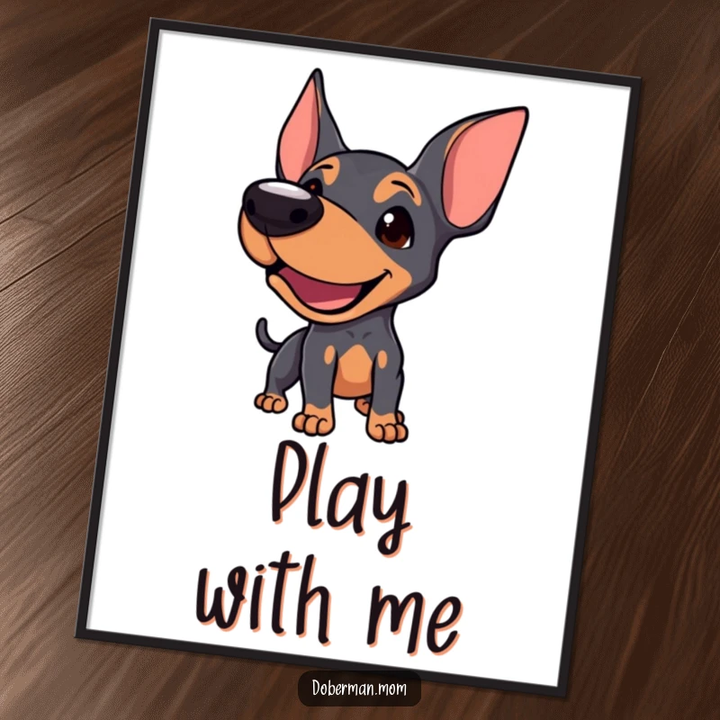 Funny Doberman digital art print of a dog mid-playful bark, inviting interaction and fun.