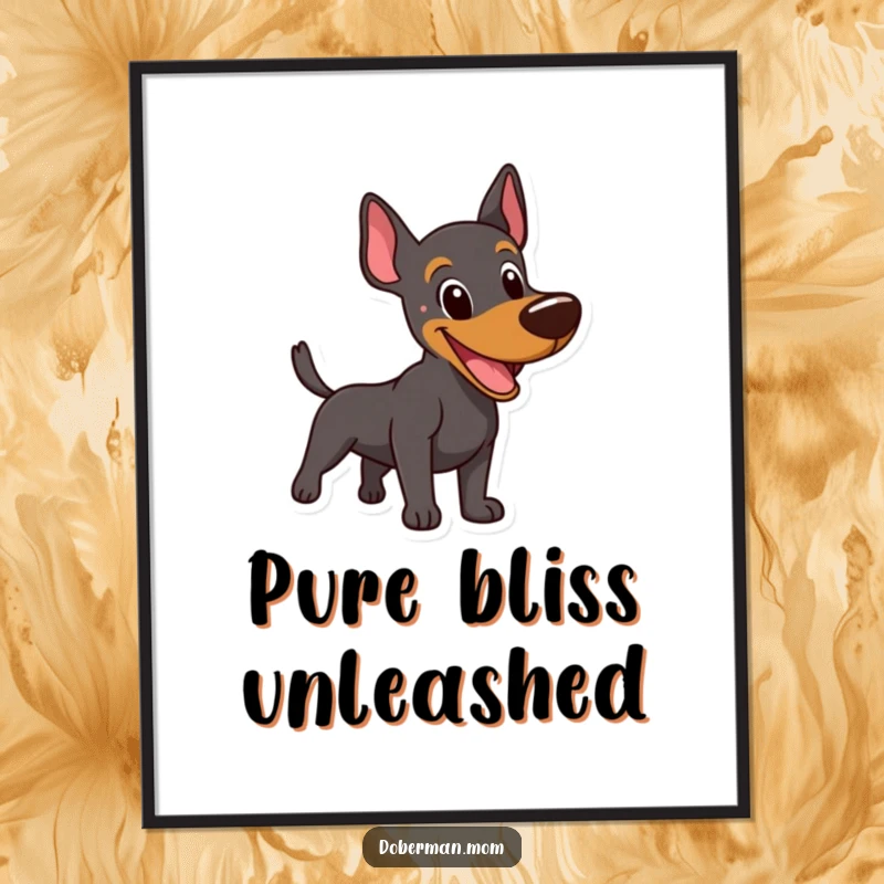 Funny Happy Doberman Digital Print: A joyful Doberman in a playful bark, tail wagging, ready to adorn your walls.
