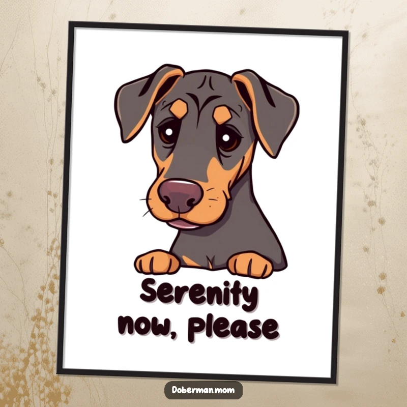 Funny Doberman with gentle eyes, offering a comforting presence, available as a downloadable digital art print.