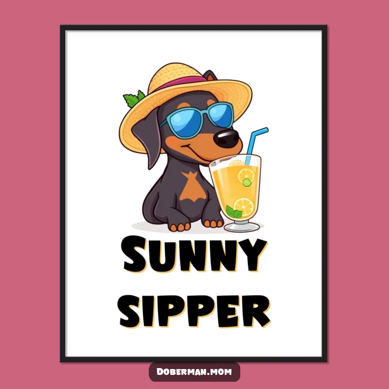 Funny Doberman Sun Hat Digital Art: Hilarious Tropical Decor Printable