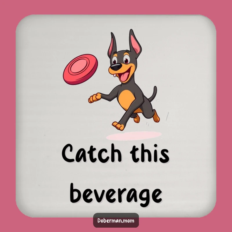Funny Frisbee Doberman Coaster: Joyful Running Table Protector Gift