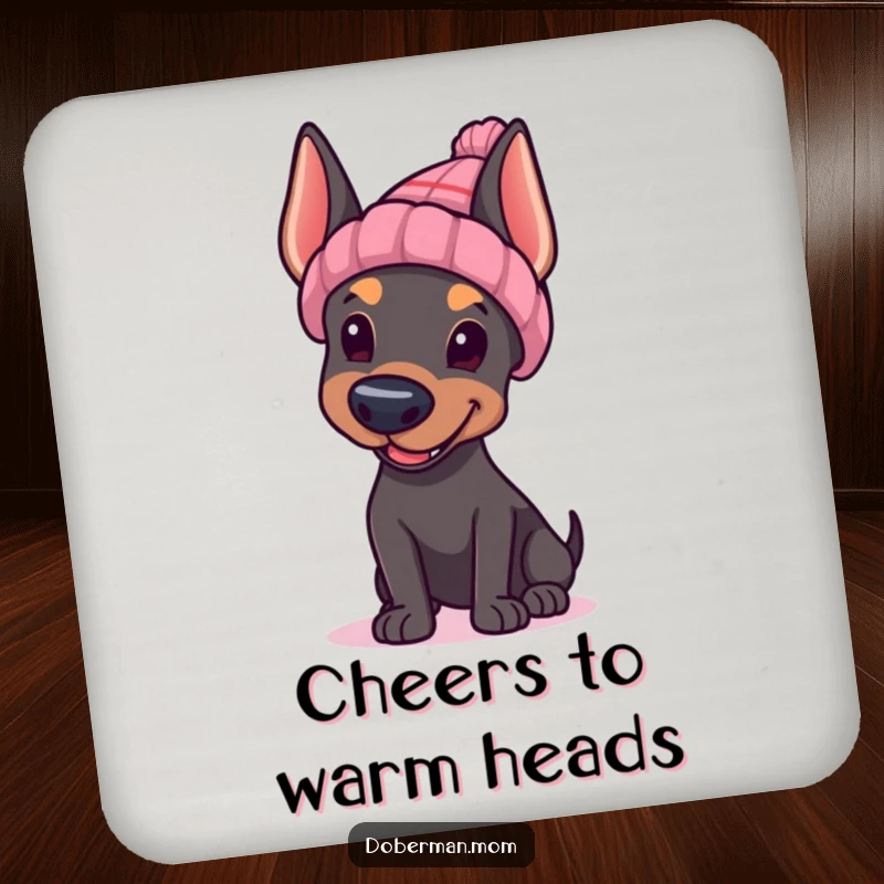 Funny Doberman hat wave coasters, Doberman waving hello, cute drink coasters for tables.