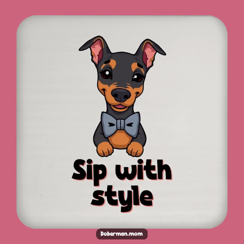 Funny Doberman Bow Tie Wink Coaster: Protect Surfaces with Canine Class Gift