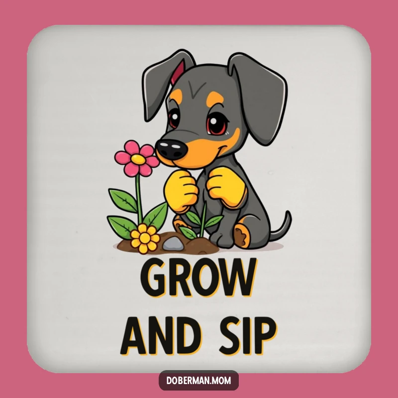 Funny Doberman Coaster: Planting Pup, Protect Your Surfaces