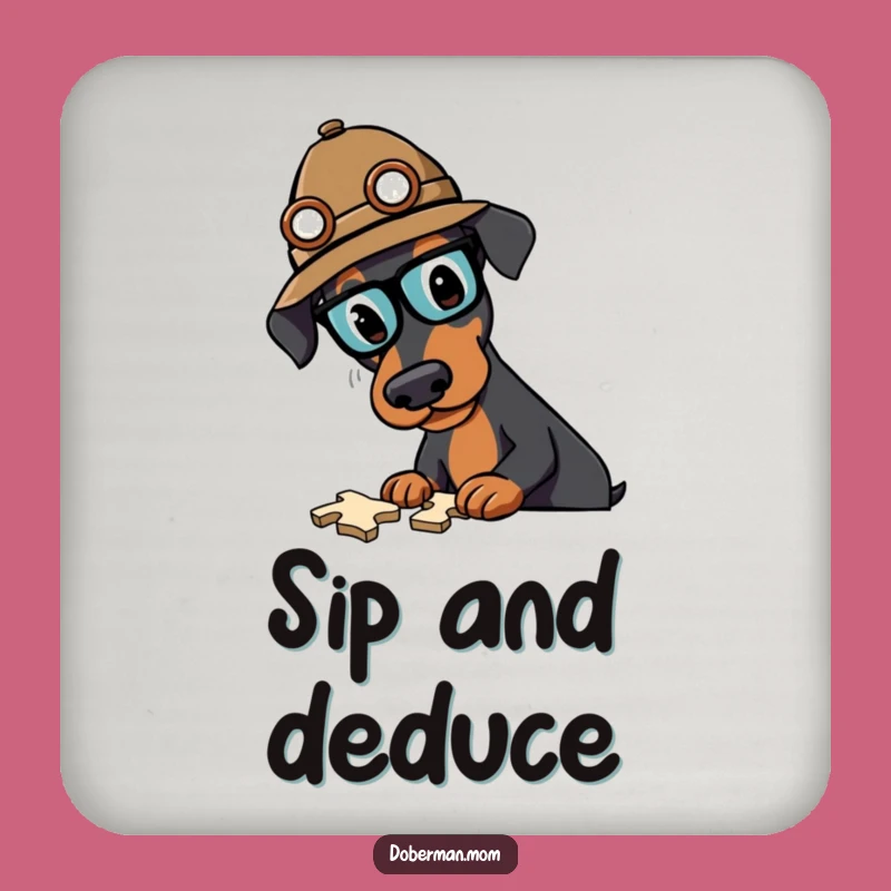 Funny Doberman Detective Drink Coaster: Protect Surfaces from Spills & Puzzles, A Quirky Funny Gift