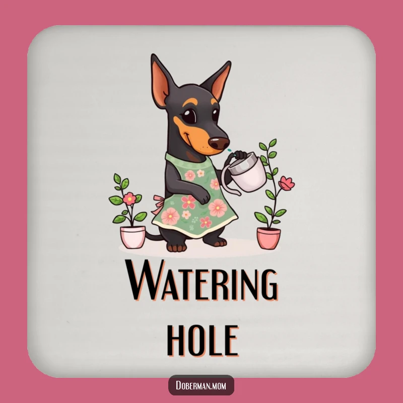 Funny Doberman Gardener Coaster: Protect Surfaces with Floral Pup Style - A Great Funny Gift!