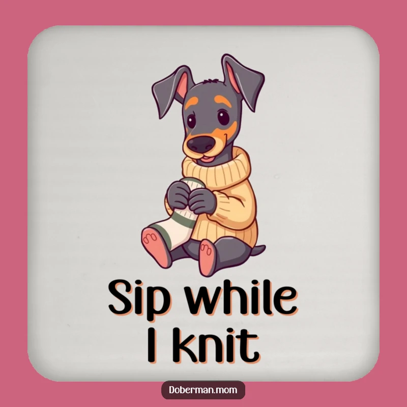 Funny Doberman Knitting Coaster: Cozy Pup Drink Protector Gift