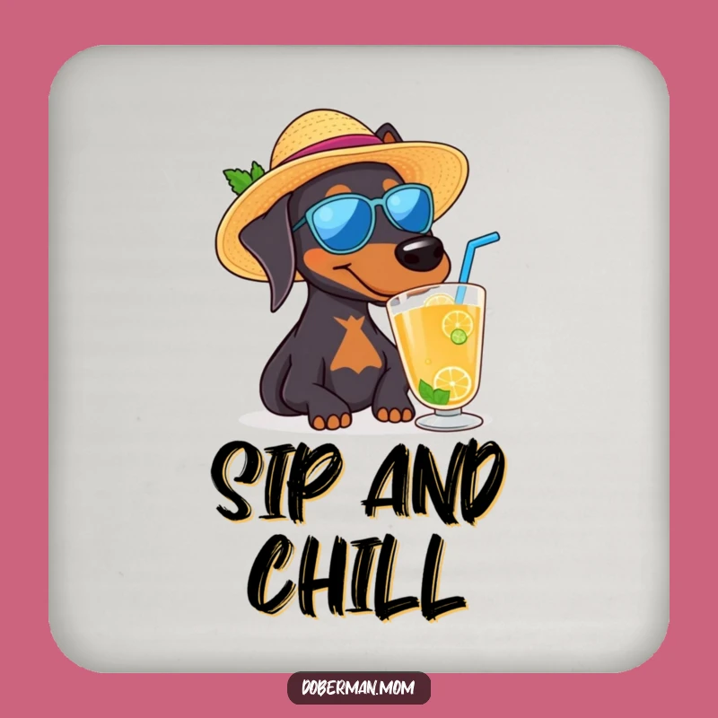 Funny Doberman Sun Hat Coaster: Protect Surfaces with Tropical Flair