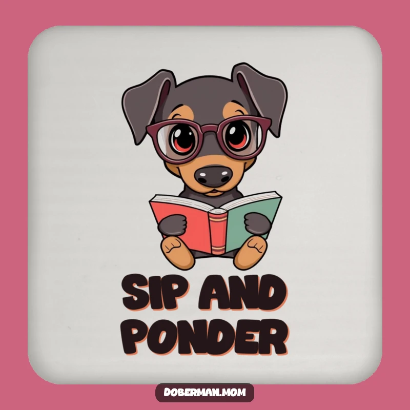 Funny Doberman Bookworm Coaster - Cute Dog Reading Protective Gift