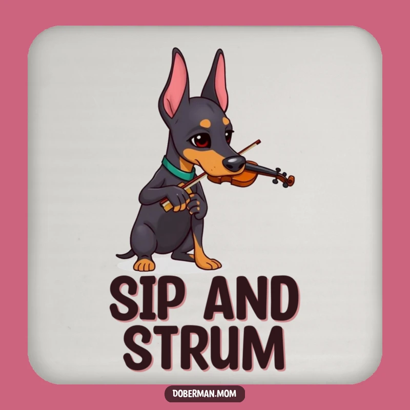 Funny Doberman Violinist Coaster Set: Protect Surfaces with Canine Comedy, Great Funny Gift