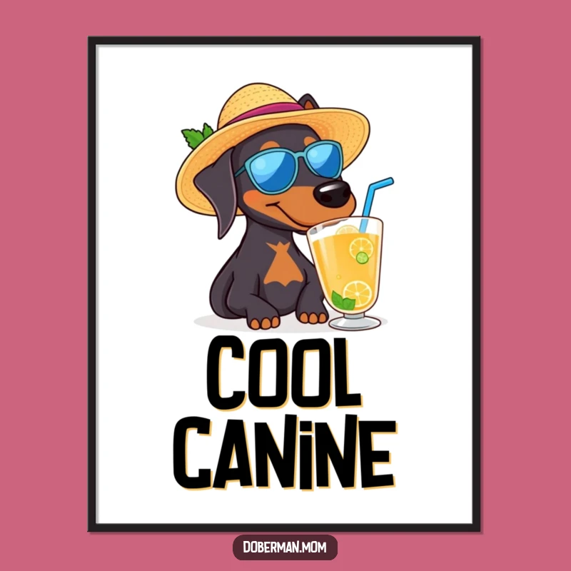 Funny Doberman Sun Hat Poster: Hilarious Tropical Dog Art Print
