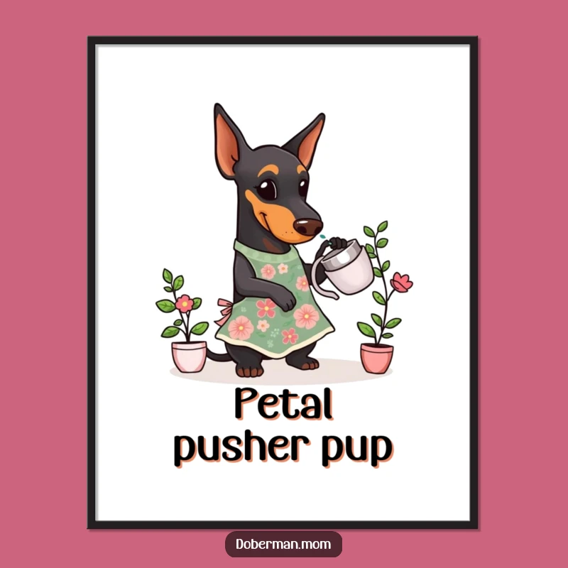 Funny Doberman Gardener Poster: Whimsical Floral Apron Art - A Perfect Funny Gift!