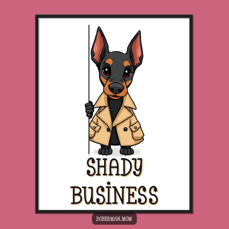 Funny Doberman Trench Coat Poster - Spy Canine Wall Art
