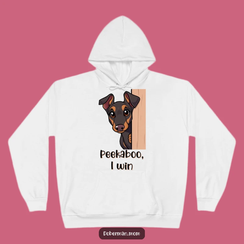 Cozy Funny Doberman Hoodie: Curious Peek Surprise - Warm & Humorous Gift