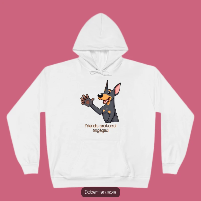 Funny Paw Shake Doberman Hoodie: Cozy Up with This Friendly Dog Design