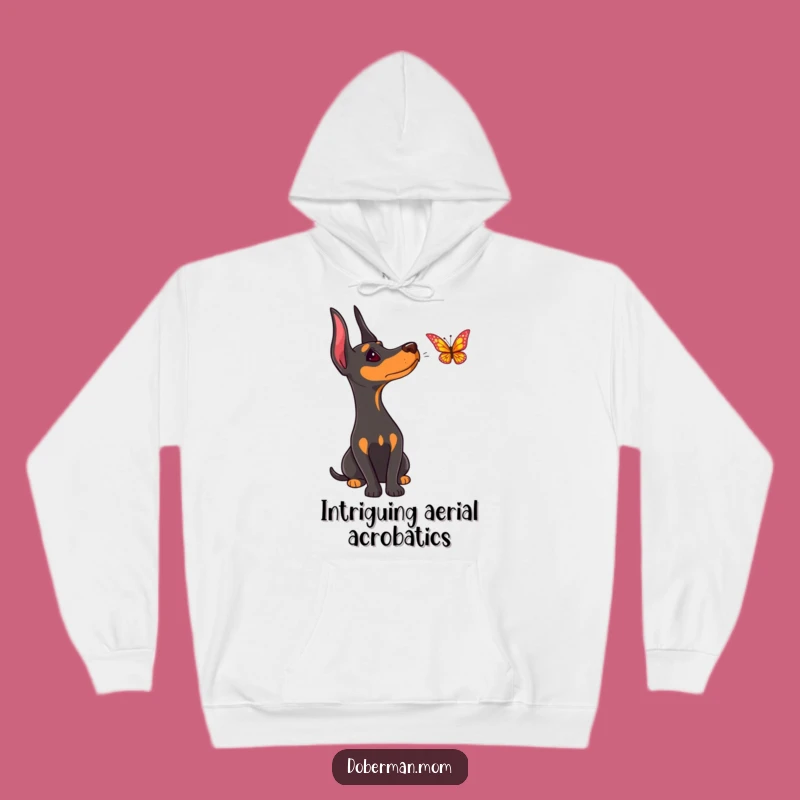 Funny Doberman Butterfly Hoodie: Cozy Curious Dog Sweatshirt, Perfect Funny Gift