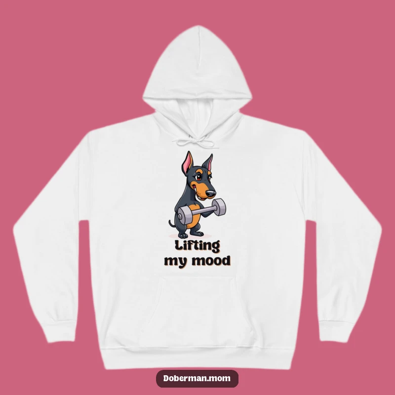 Funny Doberman Hoodie: Determined Dog with Dumbbell, Cozy Workout Gift