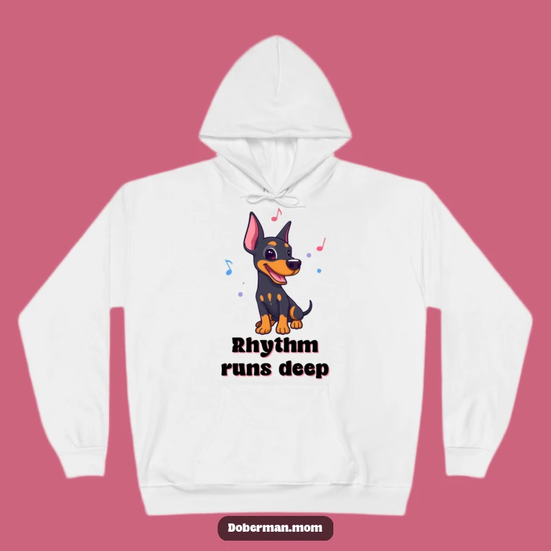 Funny Musical Doberman Hoodie: Rhythmic Dog, Cozy Music Lover Wear
