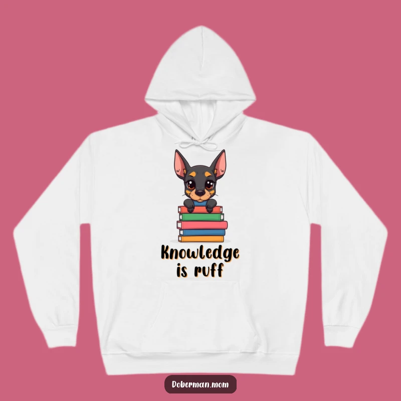 Funny Doberman Book Stack Hoodie: Cozy Knowledge Seeker Canine Comfort Gift