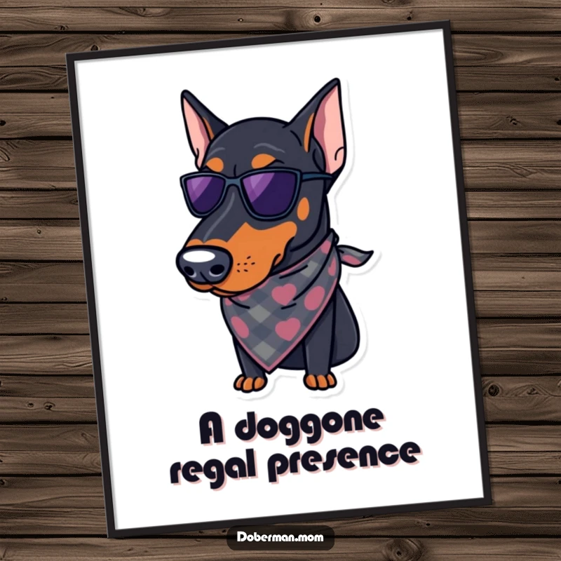 Funny Free Printable Wall Art of a regal Doberman dog in a stylish bandana, exuding cool sophistication.