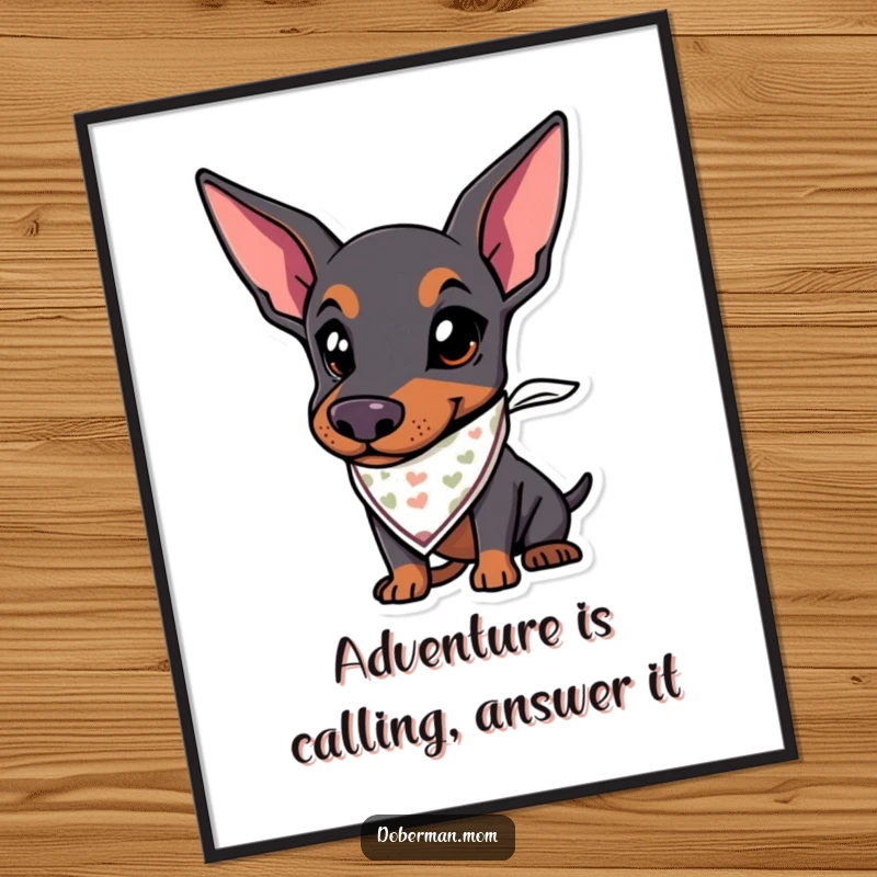 Funny Free Printable Wall Art of a Doberman sporting a tiny bandana, looking ready to embark on an exciting adventure.