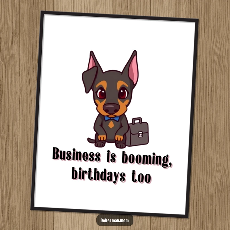Funny Free Printable Wall Art: Doberman dog carrying a small briefcase, with a seriously determined expression.