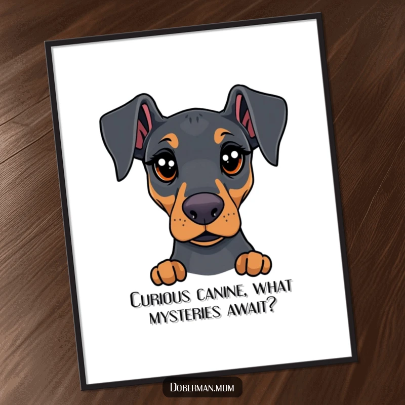 Funny Free Printable Wall Art: A Doberman with intensely expressive eyes, showing a look of sweet, innocent curiosity.