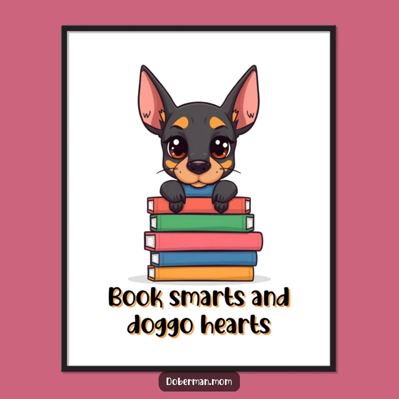 Free Printable Wall Art: Determined Doberman Book Stack Funny Dog Decor Downloadable Art