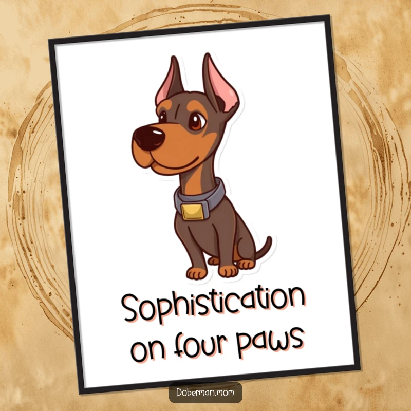 Funny Free Printable Wall Art: An alert Doberman in a sophisticated collar, exuding elegance and ready to guard your walls with style.