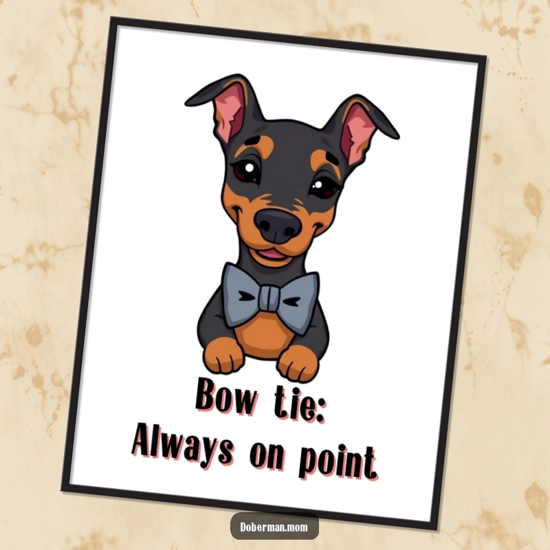 Funny Free Printable Wall Art: A suave Doberman wearing a bow tie winks, bringing playful elegance to any room.