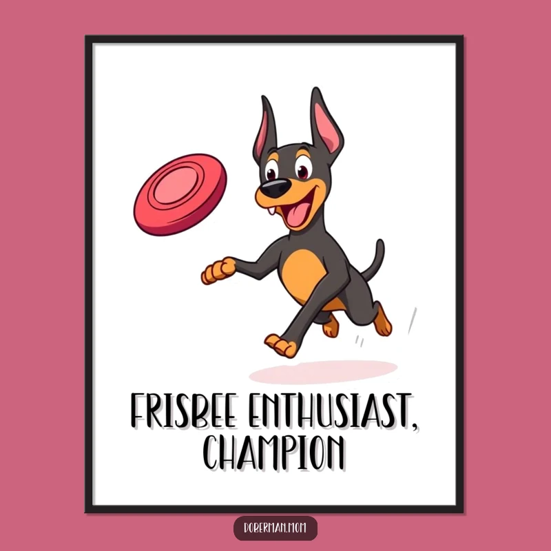 Free Printable Wall Art: Joyful Doberman Running with Frisbee for Active Decor