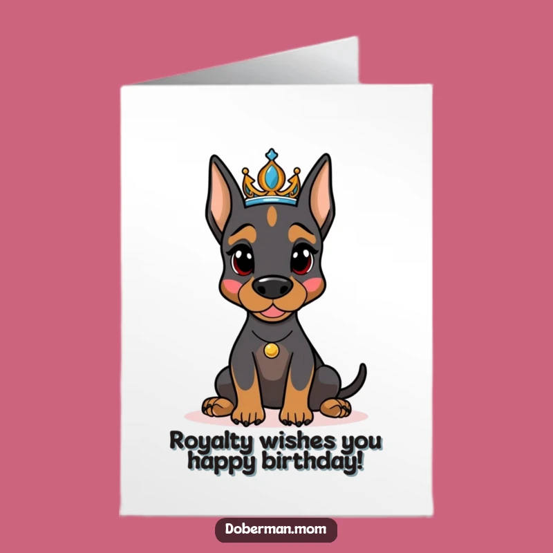 Free Printable Birthday Card: Regal Doberman with Tiara Funny Dog Downloadable Gift