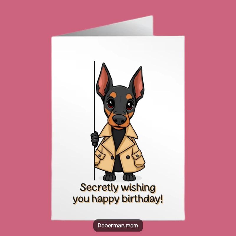 Free Printable Birthday Card: Spy Doberman Trench Coat Fun