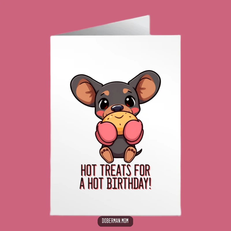 Free Printable Birthday Card: Baking Doberman Oven Mitt Pastry Funny Gift
