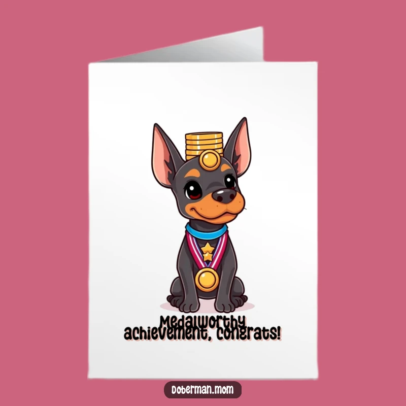 Free Printable Congrats Card: Doberman Medal Balance, Celebratory Downloadable Gift