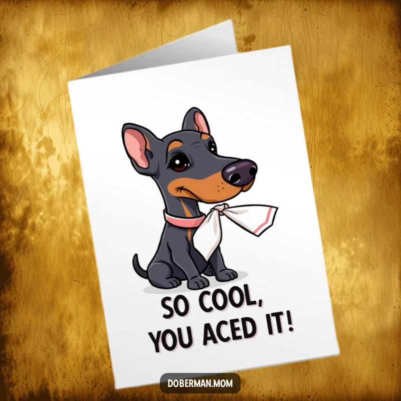 Funny Free Printable Congratulations Card: A dapper Doberman fanning itself with a small handkerchief, radiating class.