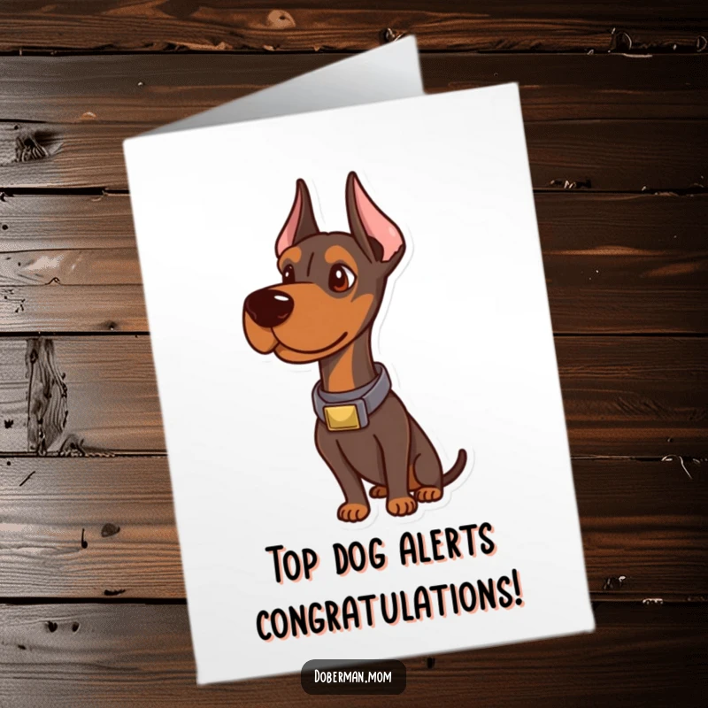 Funny Free Printable Congratulations Card: A sophisticated Doberman stands alert, ready to convey your best wishes for their success.