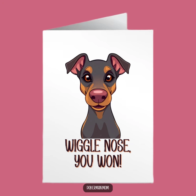 Free Printable Playful Doberman Congrats Card: Mischievous Nose, Downloadable Dog Gift