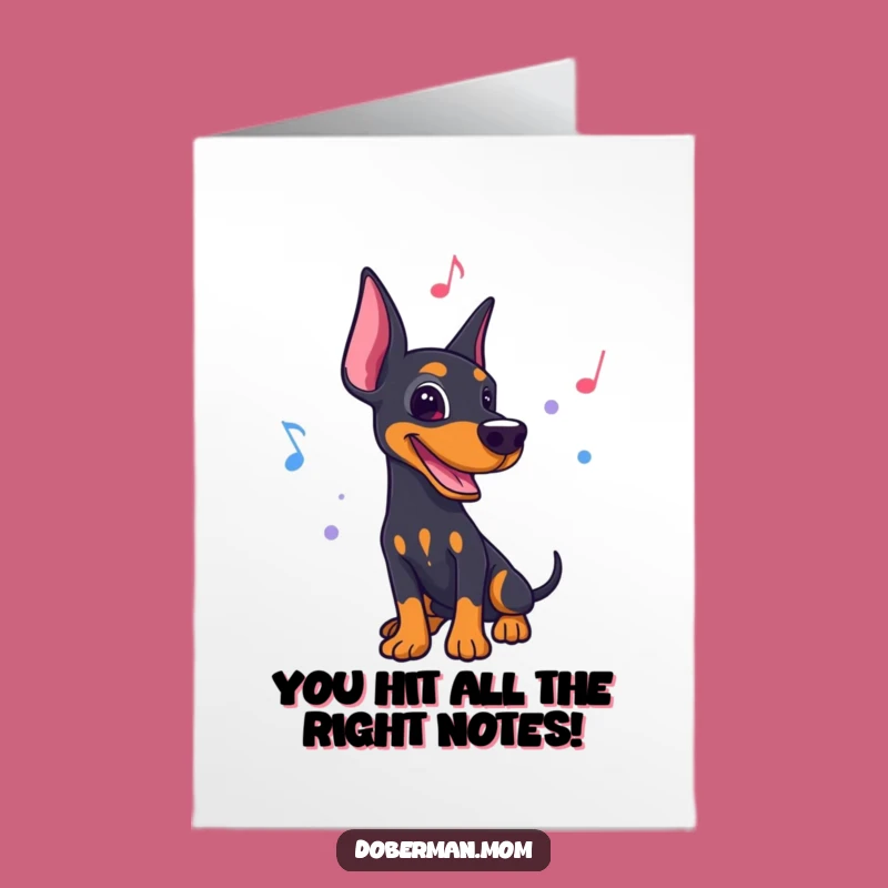Free Printable Congrats Card: Doberman Musician's Hit Tune - Downloadable Gift