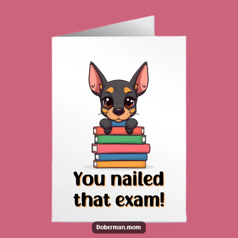 Free Printable Doberman Congrats Card: Bookish Dog Funny Downloadable Greeting