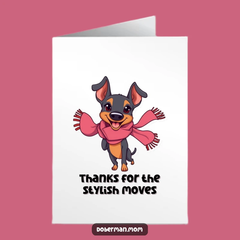 Free Printable Doberman Thank You Card: Cheerful Dog Twirling, Downloadable Gratitude