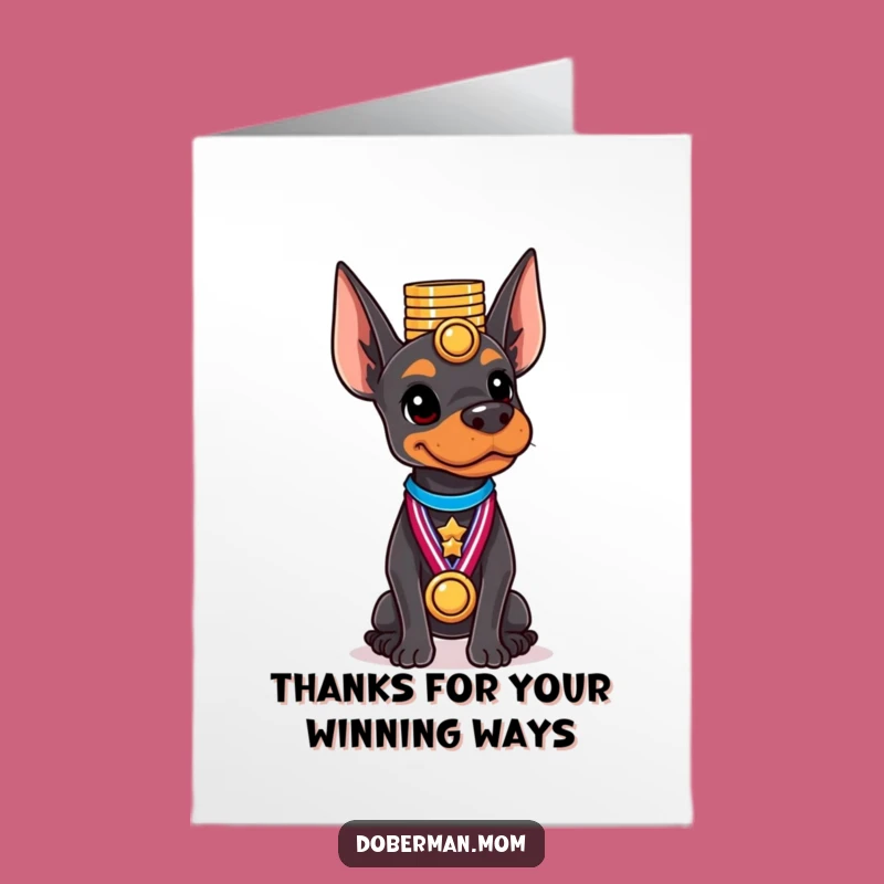 Free Printable Thank You Card: Doberman Medal Balance, Funny Downloadable Gift