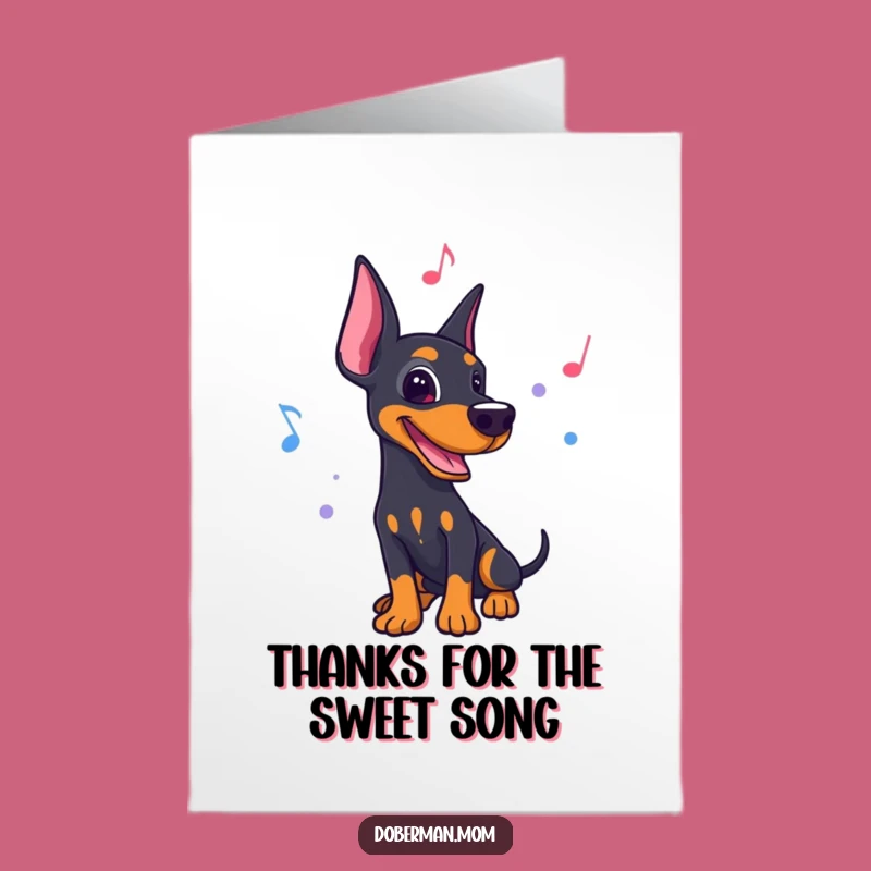 Free Printable Thank You Card: Doberman Musician's Grateful Melody - Downloadable Gift